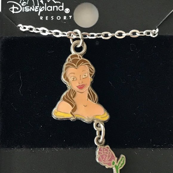 Vintage Disney Beauty & The Beast Princess Belle Necklace Charm Disneyana Rose - Picture 1 of 11